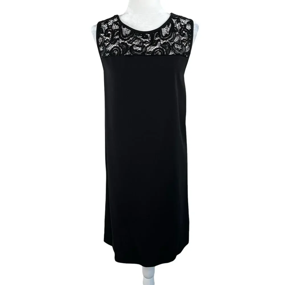 Marina Sequin Lace Dress Black Shift Mini Size 8 LBD